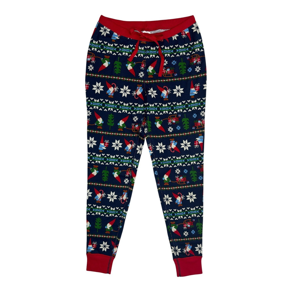 Hanna Andersson Navy Blue & Red Gnome Print Pajama Pants Size Medium